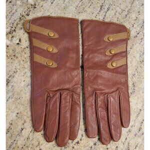 Willi Smith Brown Leather Gloves Cashmere? Lined Womens XL Strappy Button Accent